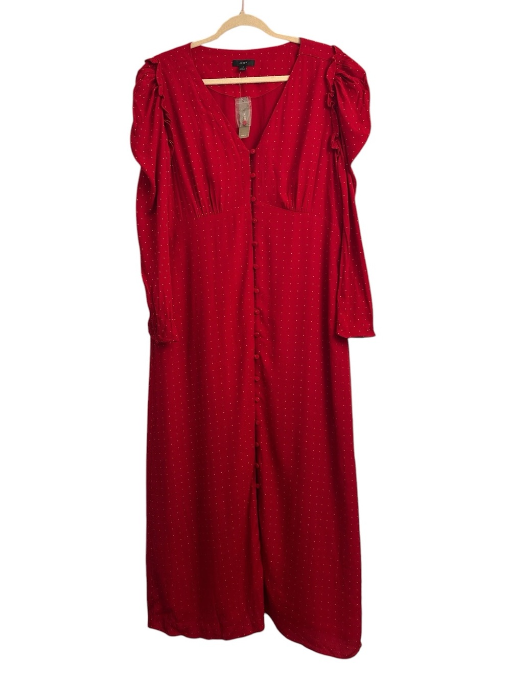 J. Crew Drapey puff-sleeve dress in pin dot Red size 14 NWT